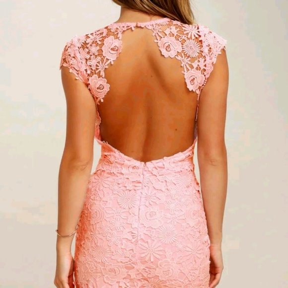 Lulu's Pink Backless Lace Dress Romance Language Size Medium - Picture 3 of 14